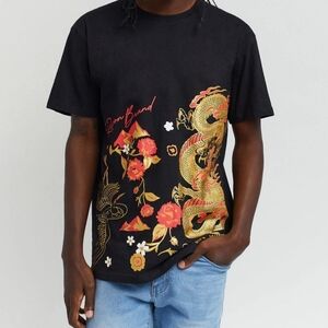 Reason Brand Osaka Black Graphic Tee Dragon Floral Art Size Medium NWT G-2877
